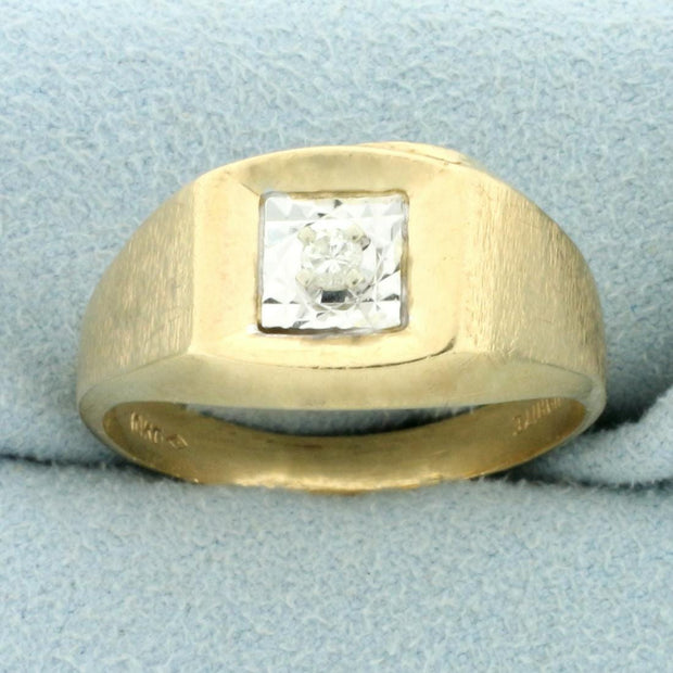 Mens Diamond Solitaire Ring in 10K Yellow and White