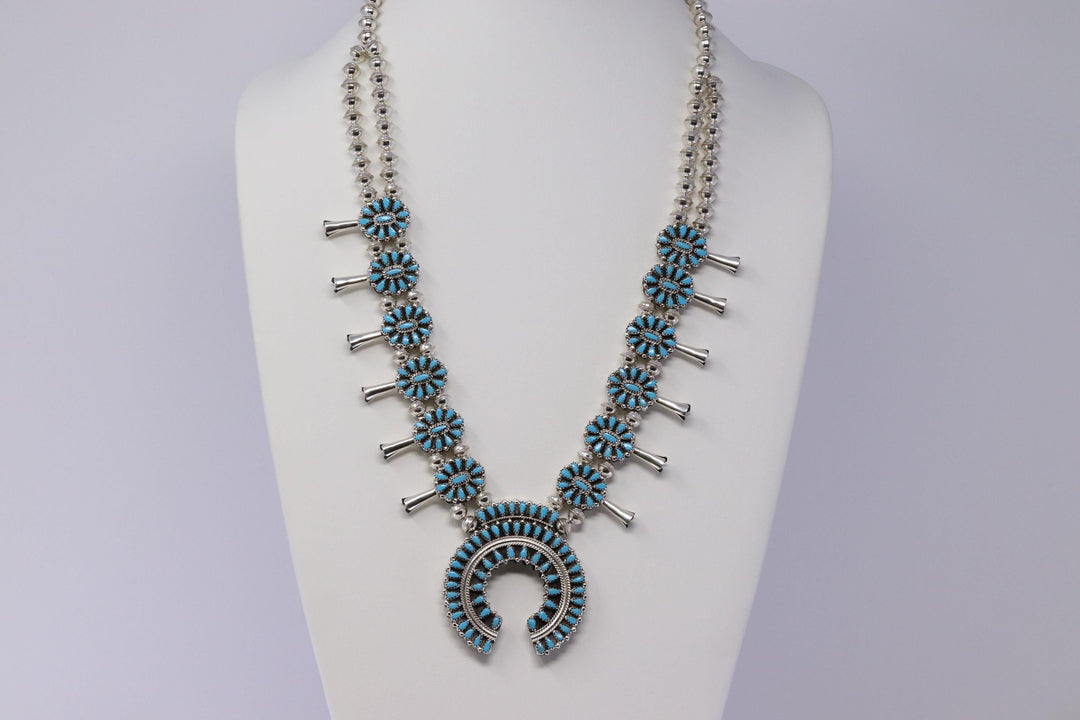 Reversible Native American Sterling Silver Turquoise Earring and Necklace Set