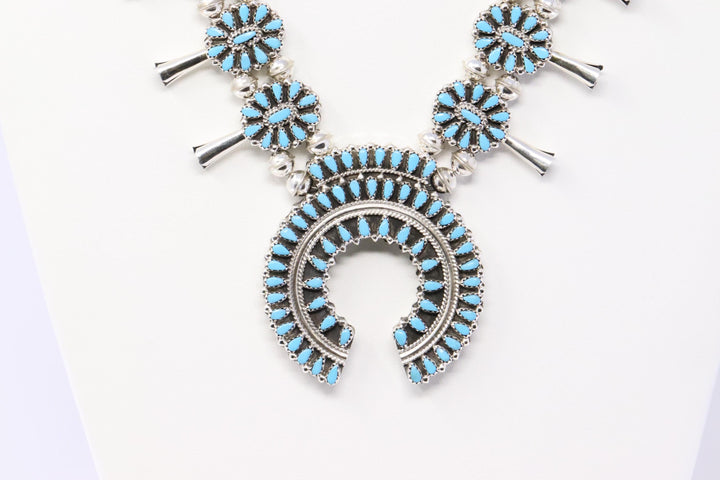 Reversible Native American Sterling Silver Turquoise Earring and Necklace Set