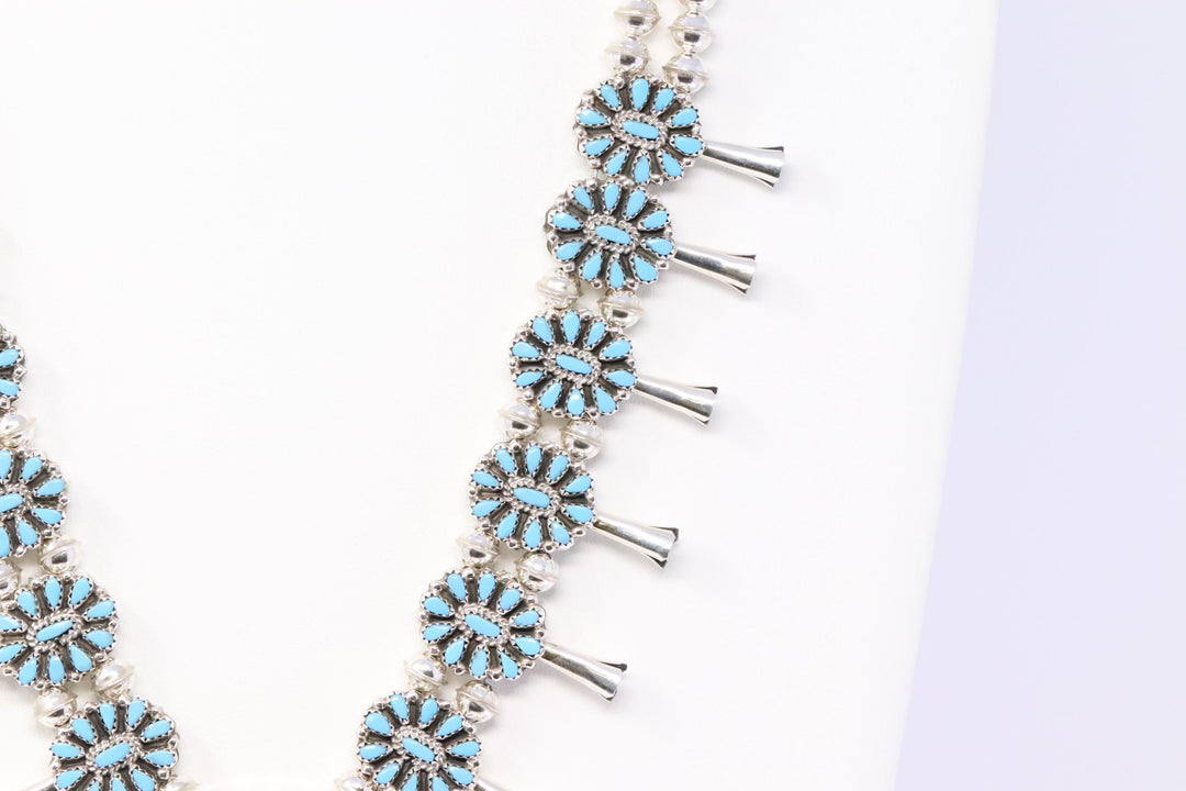 Reversible Native American Sterling Silver Turquoise Earring and Necklace Set