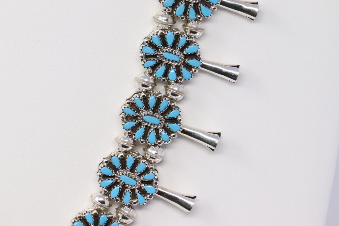 Reversible Native American Sterling Silver Turquoise Earring and Necklace Set