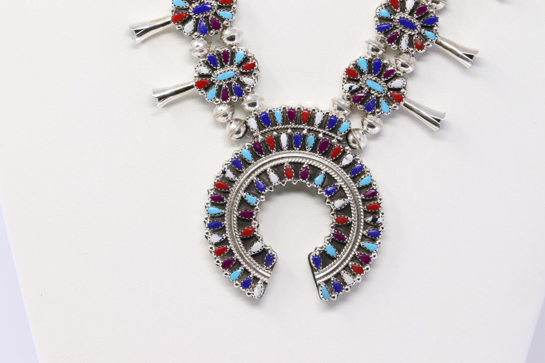 Reversible Native American Sterling Silver Turquoise Earring and Necklace Set