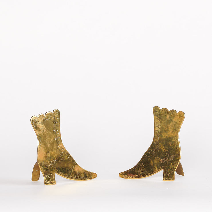Pair of English Brass ShoeShaped Mantle Ornaments.
