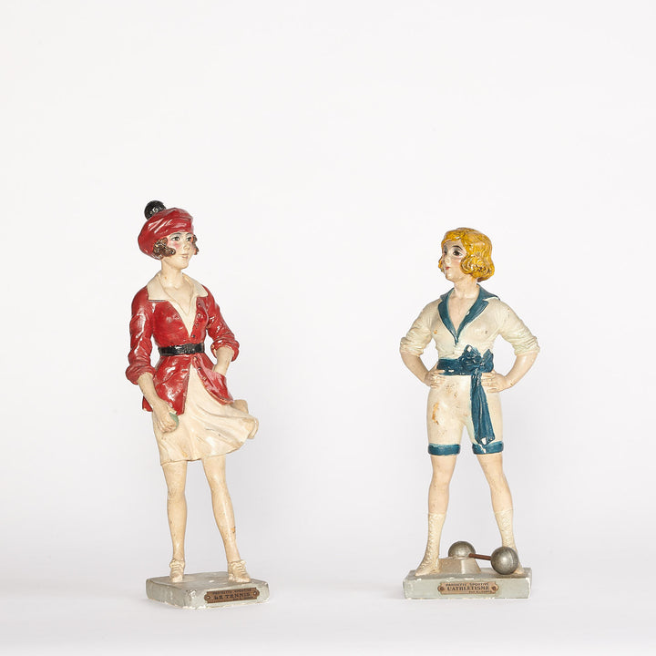 Vintage French Painted Athletic Plaster Figures