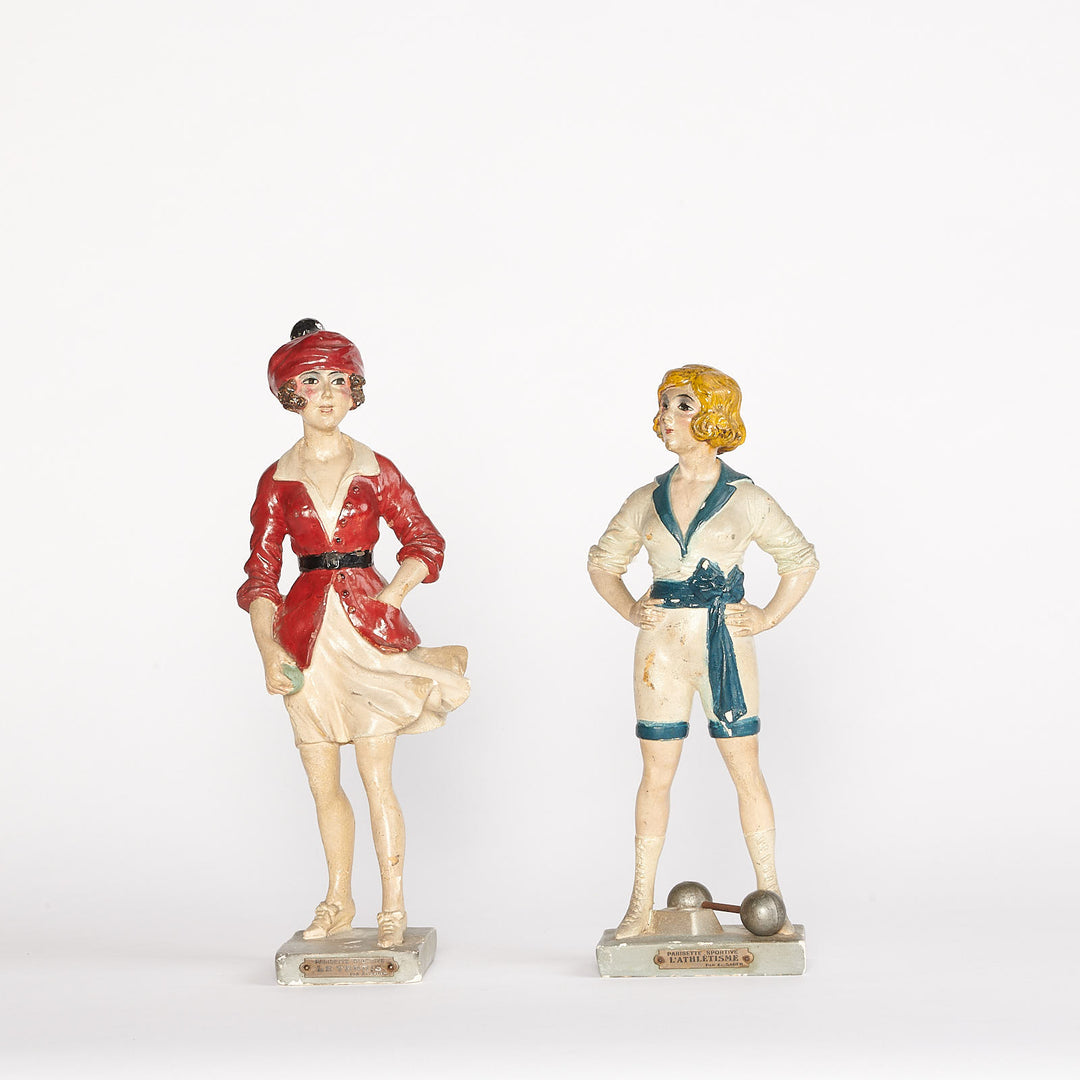 Vintage French Painted Athletic Plaster Figures