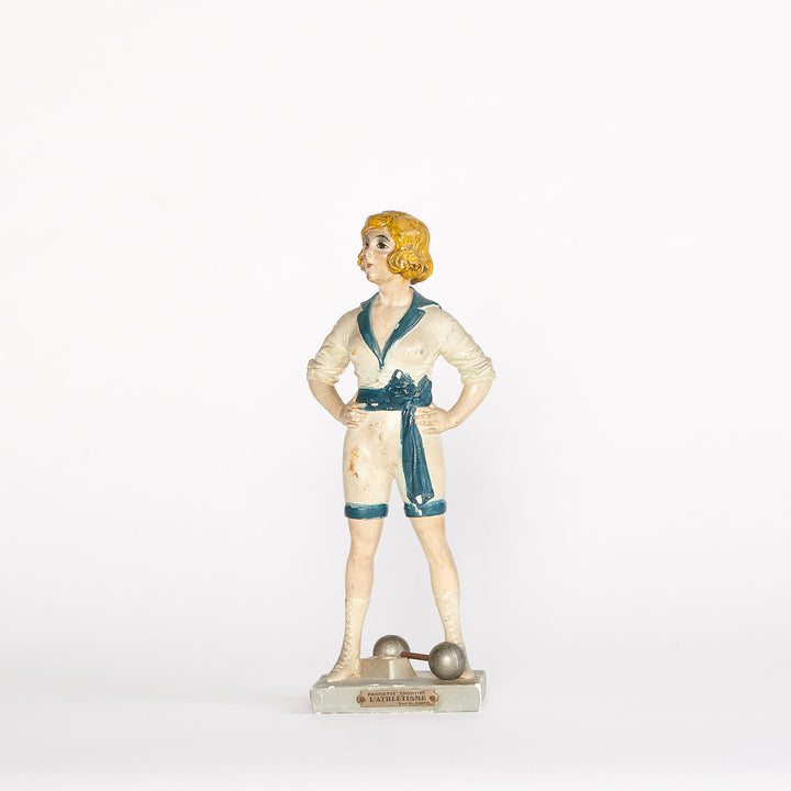 Vintage French Painted Athletic Plaster Figures