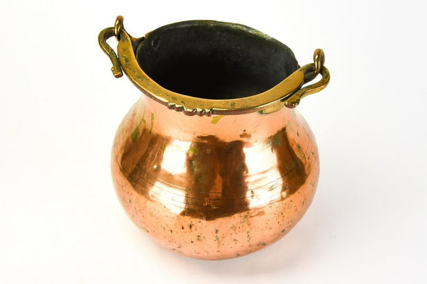 Antique Large Turkish Copper Pot w Brass Handle