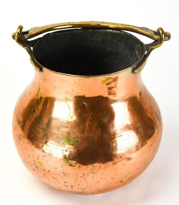 Antique Large Turkish Copper Pot w Brass Handle