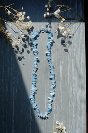 Aquamarine Chip Silk-Knotted Choker