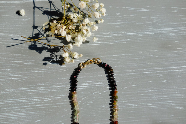 Rainbow Tourmaline Dainty Ombre Silk-Knotted Candy Choker