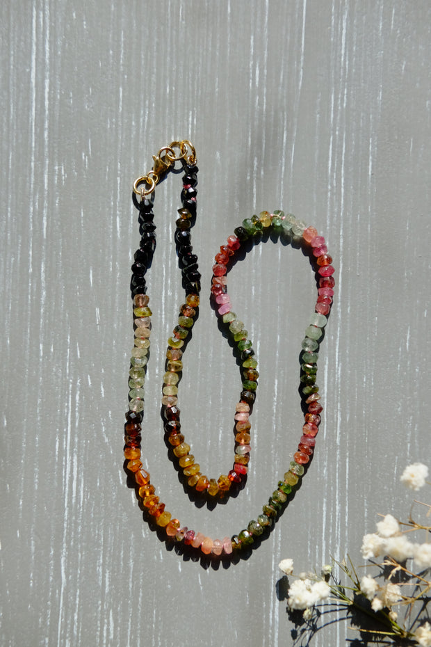 Rainbow Tourmaline Dainty Ombre Silk-Knotted Candy Choker