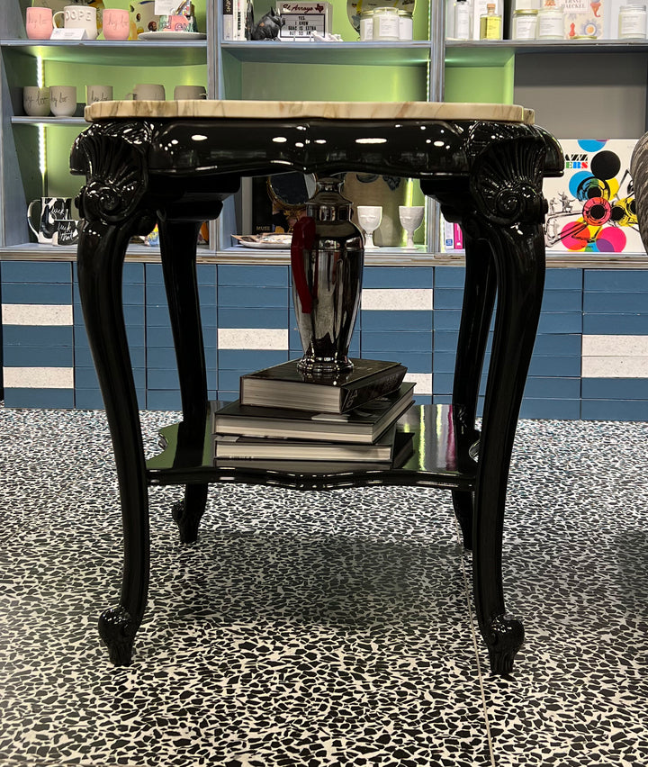 A Pair of Louis XV Marble Top Carved Wooden Side Tables