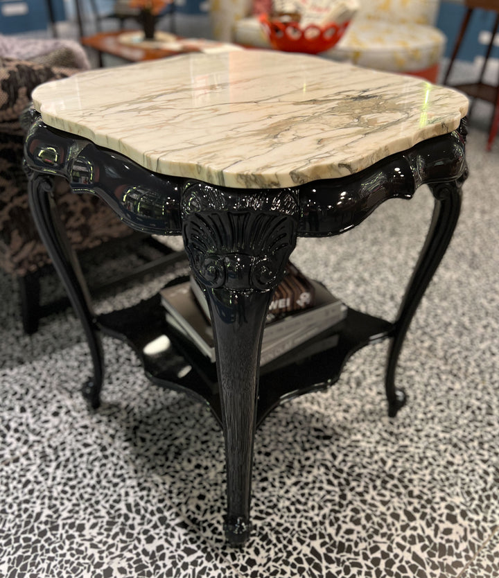 A Pair of Louis XV Marble Top Carved Wooden Side Tables
