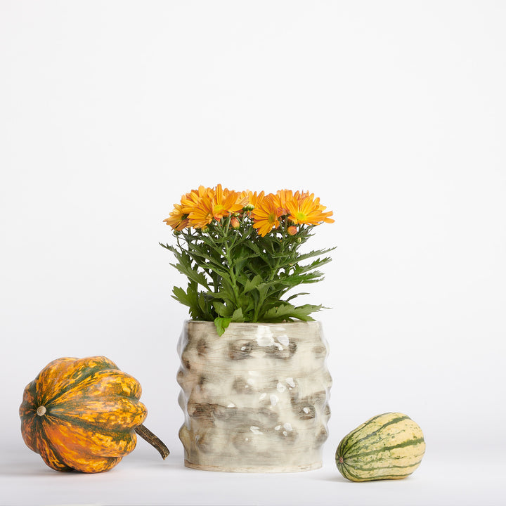 White Stoneware Bubble Planter w/ Grey Glaze