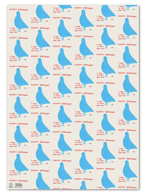 David Shrigley Gift Wrap - Pigeon**Pack of 2 Sheets Folded**