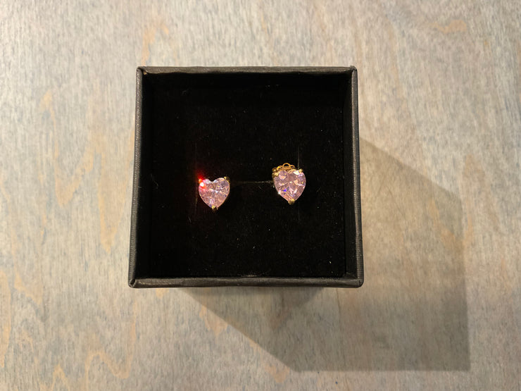 Pink Heart Diamond Studs