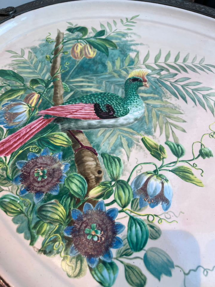 Enamel Peacock Tray w Black Base