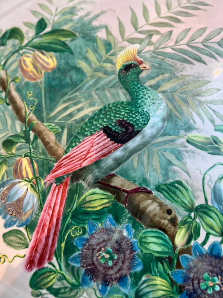 Enamel Peacock Tray w Black Base