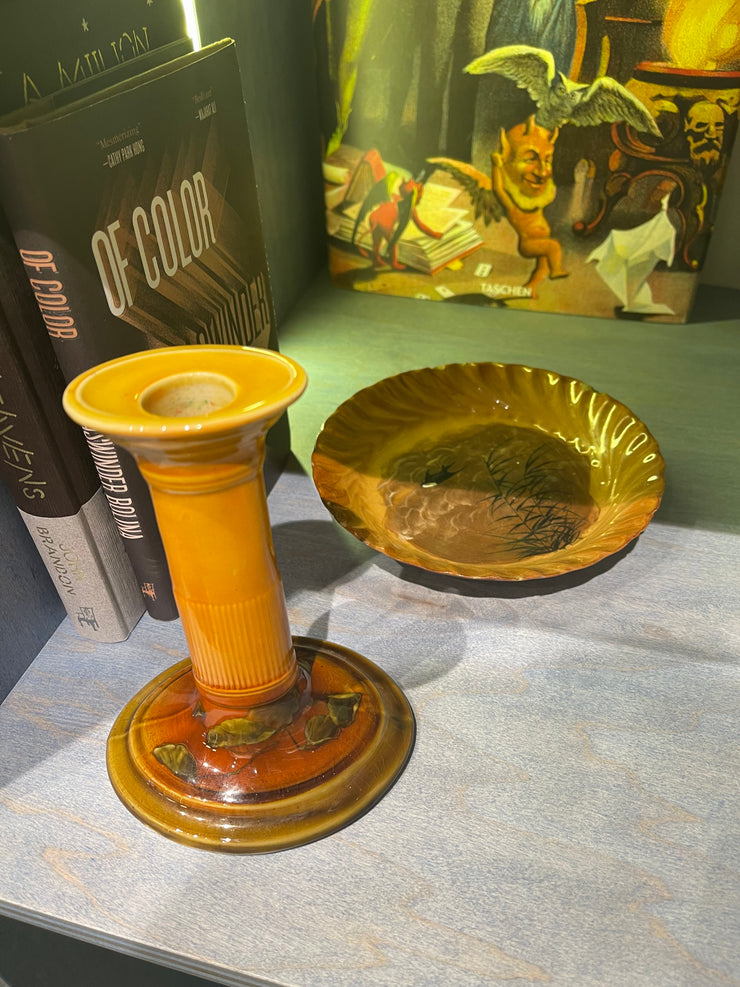 Early Rockwood Pottery Swallow Dish with Candlestick
