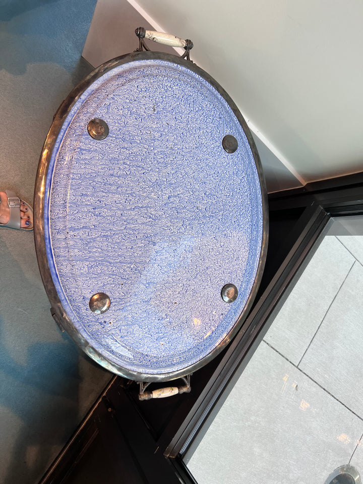 Enamel Peacock Tray w Black Base