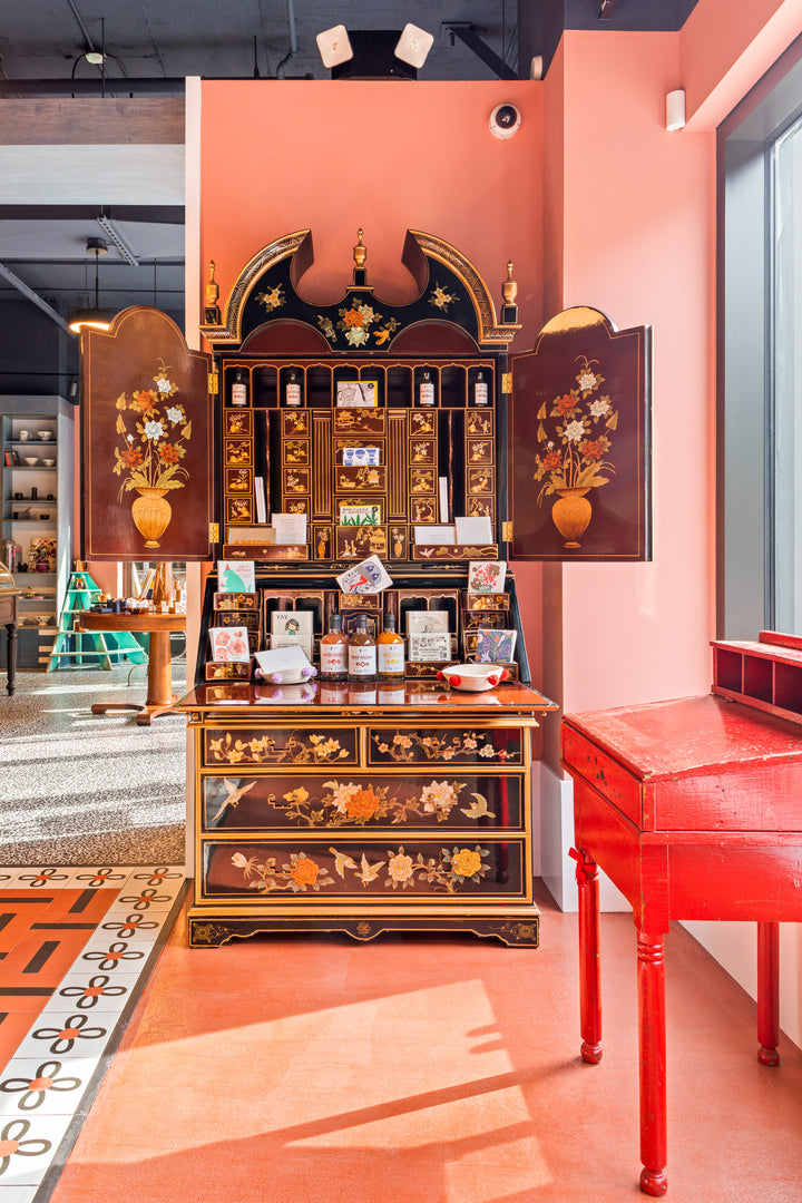 Black Lacquer Decorated Secretary