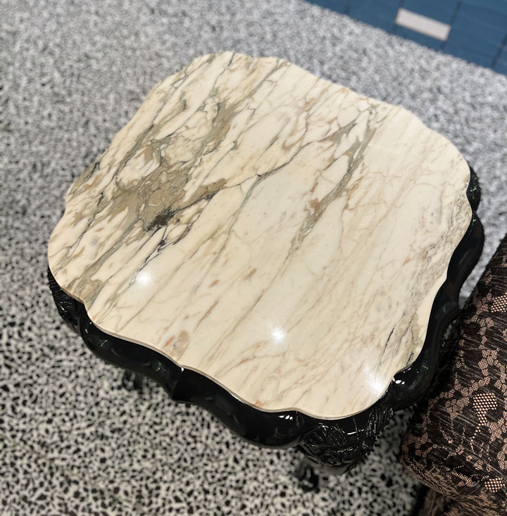 A Pair of Louis XV Marble Top Carved Wooden Side Tables