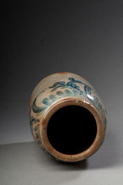 Stoneware crock with cobalt blue decoration