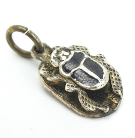 Antique Sterling & Enamel Egyptian Scarab Pendant